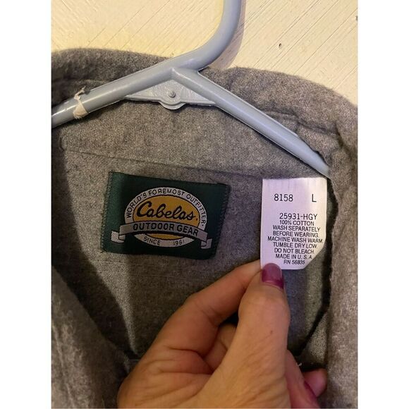 90’s Cabelas Gray Heavy Flannel Shirt Sz L - Picture 4 of 6